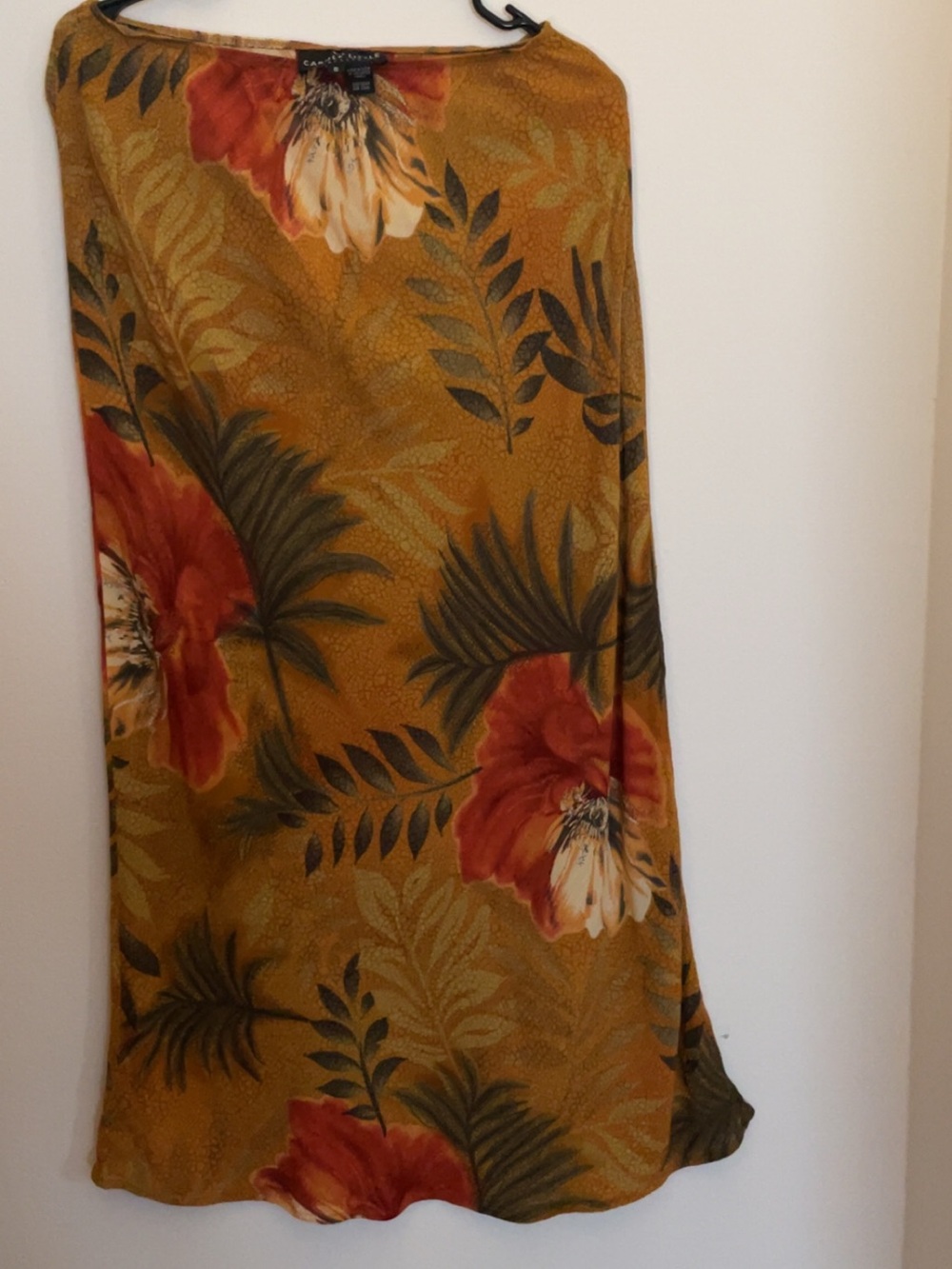 Carole Little Mustard Maxi Skirt with Red Floral Print